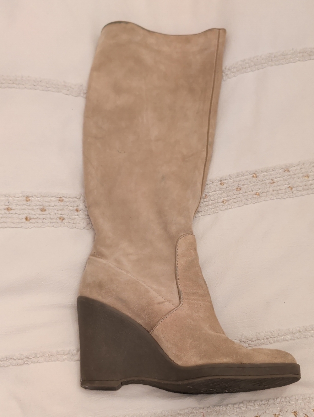 Calvin Klein Taupe Suede Knee-High Wedge Boot